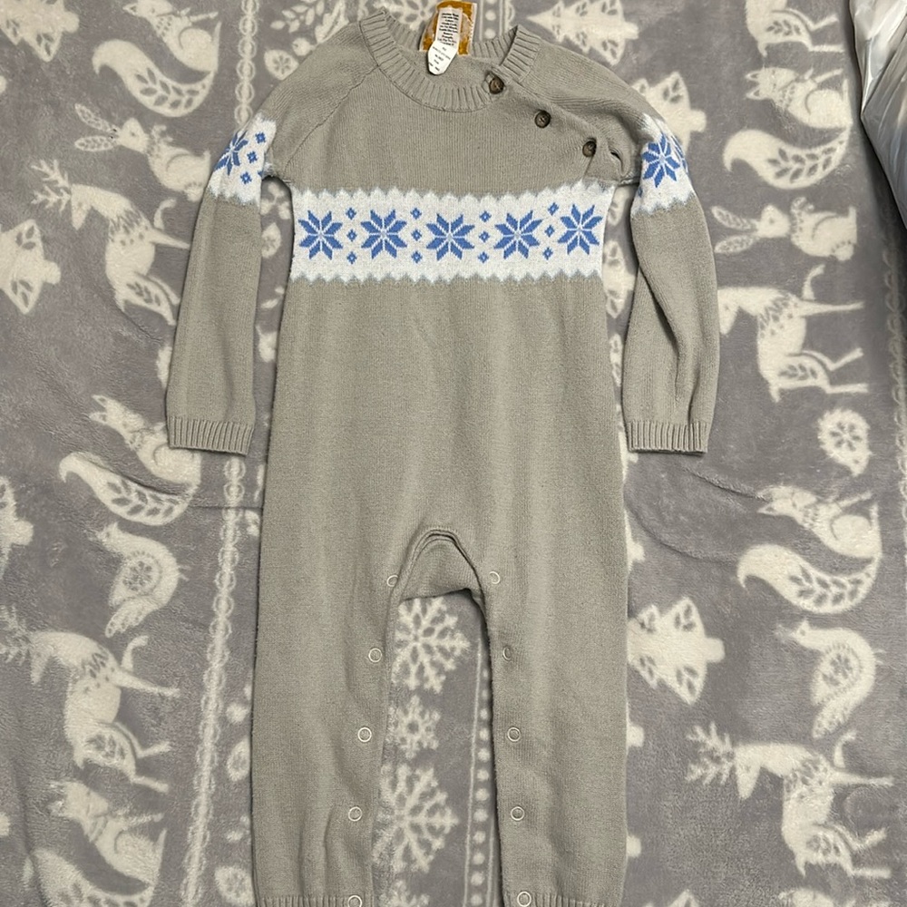 TBBC 18/24M Gray and Blue Fair Isle Sweater Bodysuit